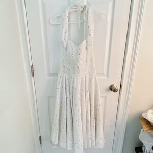 Diane von Furstenberg Dress Womens 10 White Rive Halter Eyelet Embroidered Lace